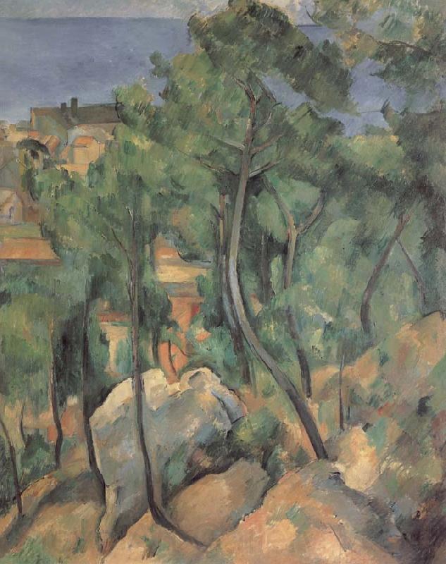 Paul Cezanne Boulders,Pine trees and sea at l-estaque Spain oil painting art